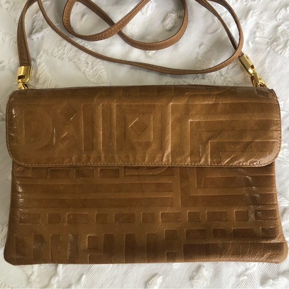 Due Fratelli ran cognac embossed leather crossbody bag purse - Picture 3 of 13